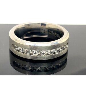 Men's Wedding Band Round Cut Cubic Zirconia Titanium 7.5mm Wide Size 10